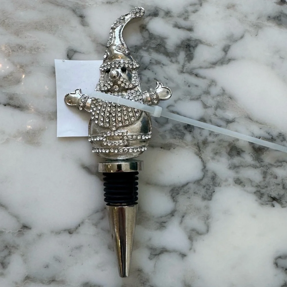 🎄 NWT Cherished Traditions Rhinestone Santa Wine Bottle Stopper Holiday Barware